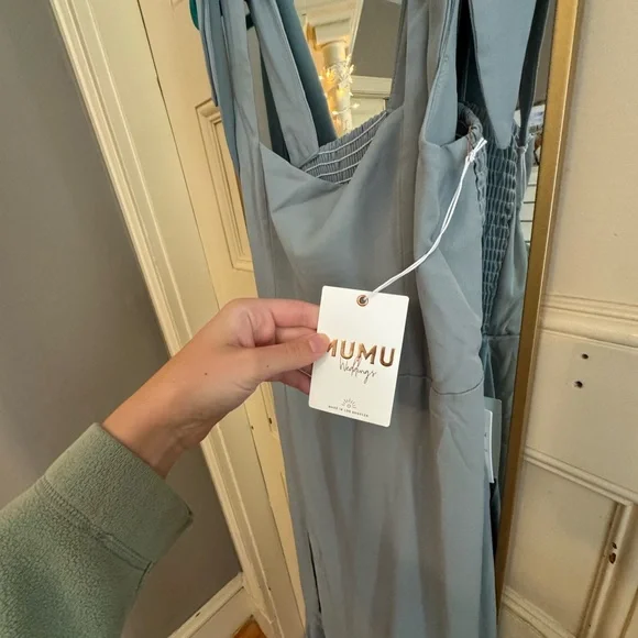 Elegant Green show me your MUMU Dress Claire Midi Silver Sage  crisp large - Picture 3 of 8